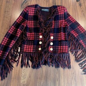 BALMAIN Paris Red Black Wool Blend Knit Fringe Jacket size 40 M

$4,500.